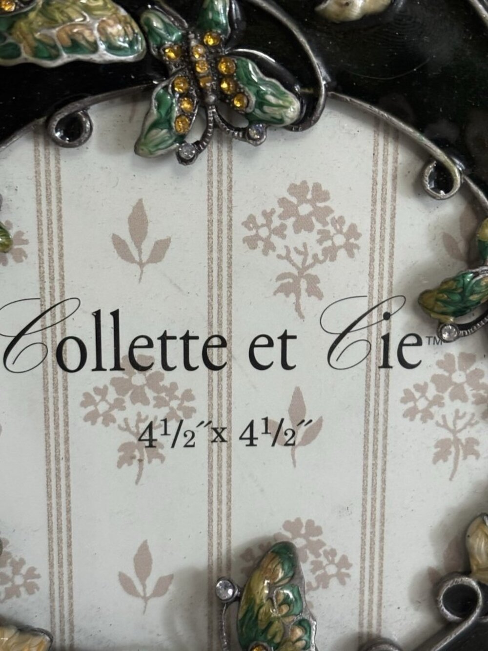 Collette et Cie Genuine Crystal Picture Frame 3D Butterfly Flowers Round Small - Picture 2 of 9